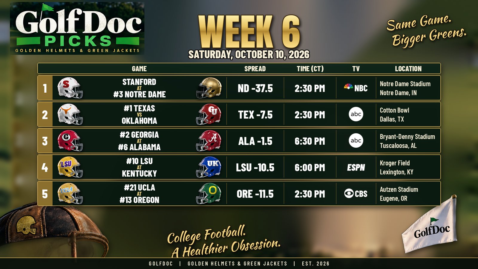 Week 6 slate